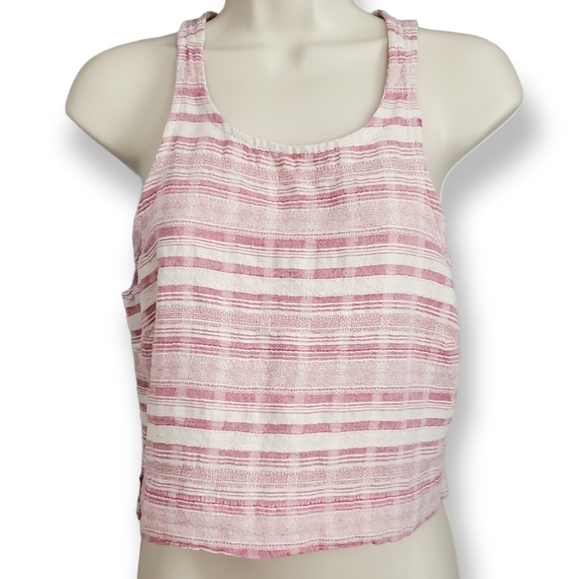 Anthropologie Saturday Sunday Aita Linen Pink Stripe Crop Tank - Picture 3 of 8